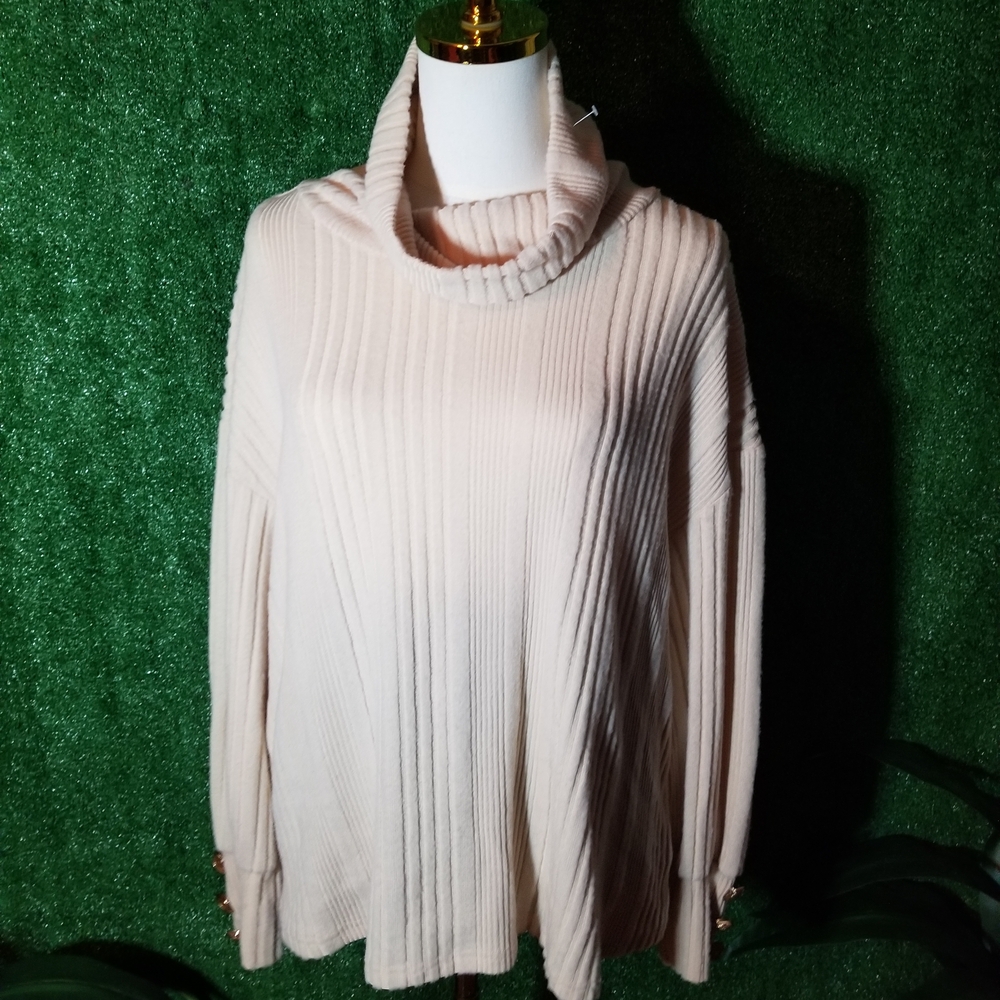 Cozy Cream Ribbed Cowl Neck Sweater